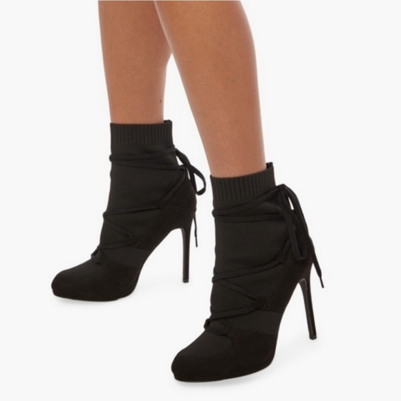 JustFab Black Caviar Lou Throwback Lace Up‎ Boots Size 7 - Picture 1 of 14